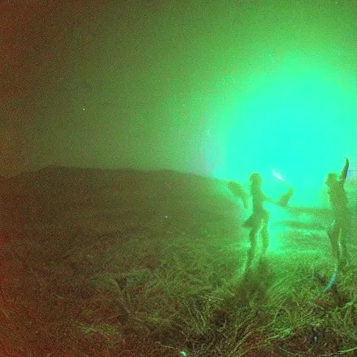 Image similar to aliens dancing caught on trail cam, night vision