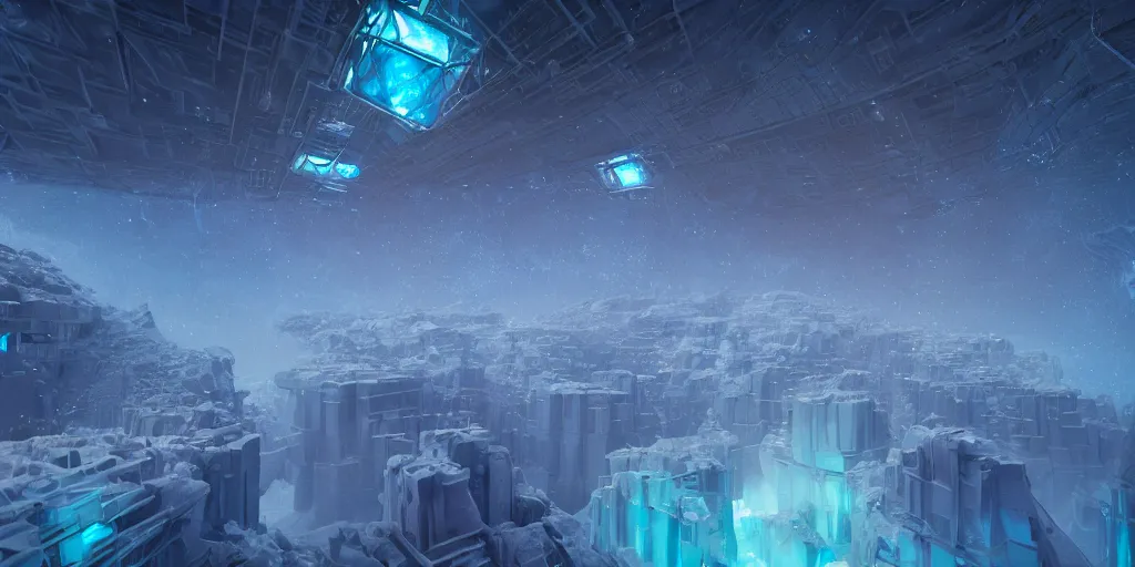 Prompt: cinematic still of the great hypercube, futuristic holography!! elven city, galactic nebula, desolate, ice, river, snow:: by beeple and James Gilleard and Justin Gerard :: ornate, dynamic, particulate, intricate, elegant, highly detailed, centered, artstation, smooth, sharp focus, octane render, nvidia raytracing demo, masterpiece