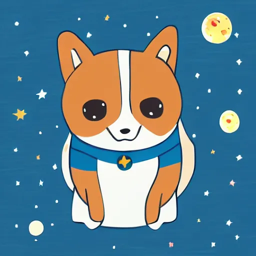 Prompt: corgi cosmonaut, cute, happy, detailed digital illustration, minimalist, cartoon, comic, anime, stylized, flowing, smooth, calm, serene, light