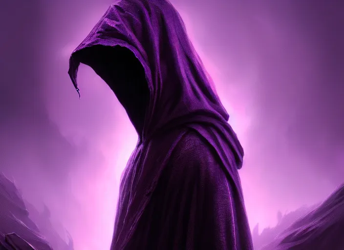 Image similar to a dark hooded figure, glowing purple eyes, floating beautifully, fantasy, dramatic, intricate, elegant, highly detailed, digital painting, artstation, concept art, smooth, sharp focus, illustration, art by Gustave Dore, octane render