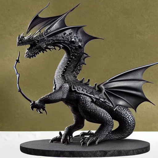 Image similar to a blackstone statue of a realistic dragon, drake, wyvern, dragon