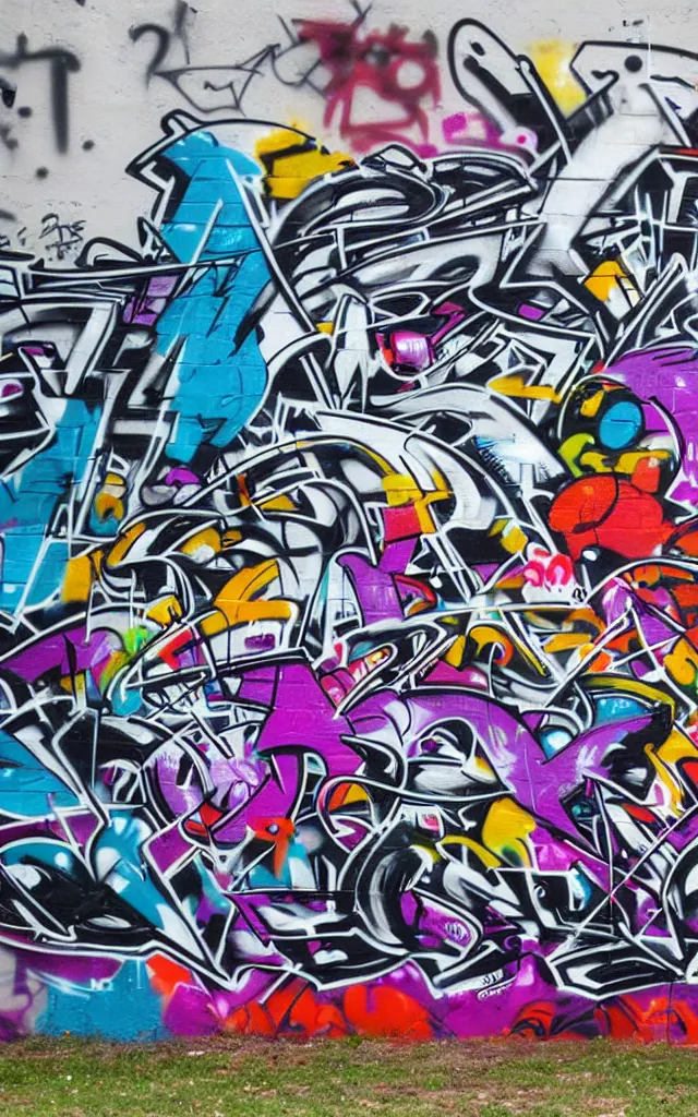 Prompt: graffiti tagging wall, street style art, chaotic, vibrant