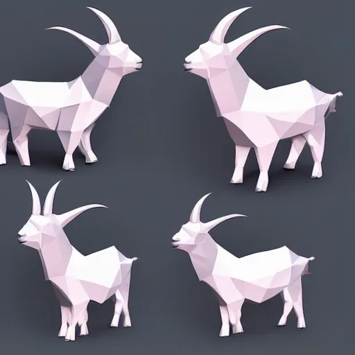Prompt: low poly illustration of a goat, volumetric lighting, sharp edges, cartoony, detailed
