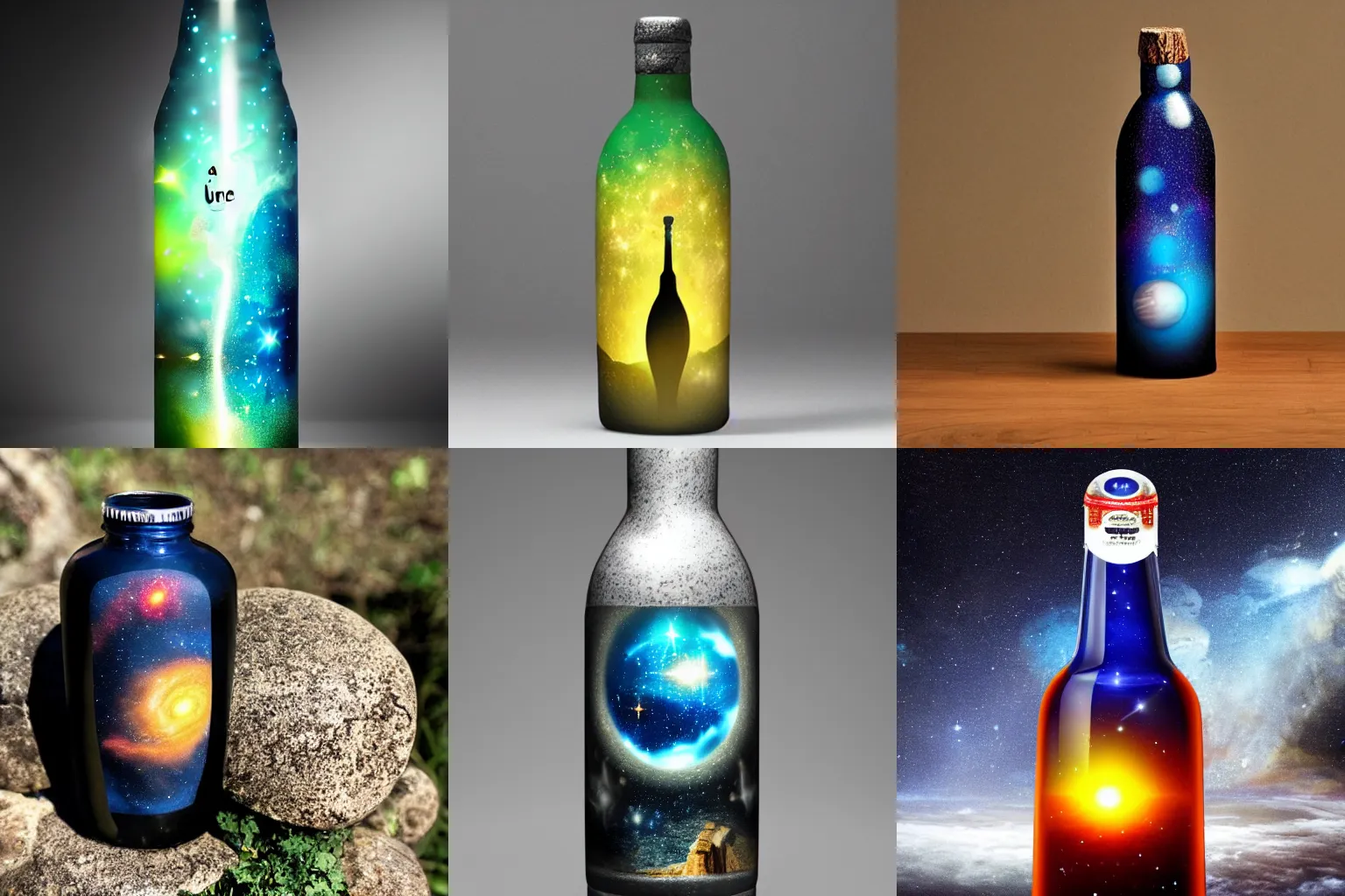 Prompt: a bottle with universe inside