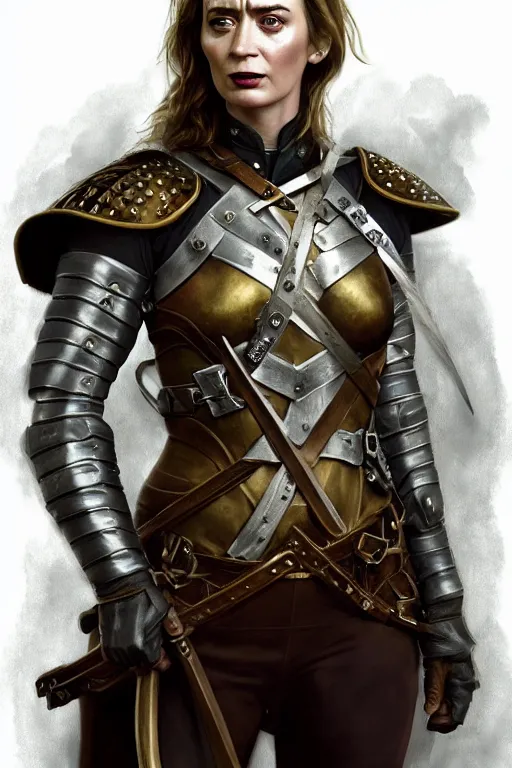 Image similar to full - body portrait of emily blunt as a ranger, metal breastplate, magical, high fantasy, d & d, by john collier, face details, extremely detailed, digital illustration