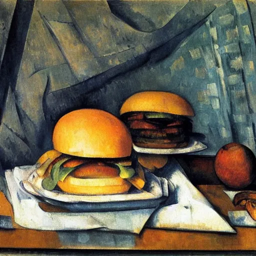 Prompt: still life of big Macs by Cezanne