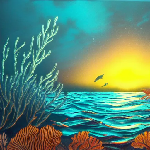 Prompt: sunset under the sea