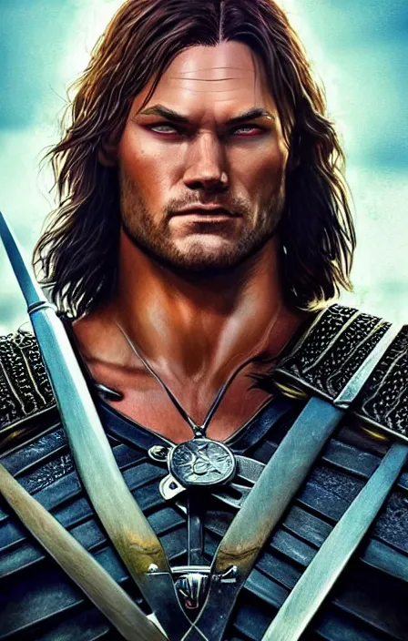 Image similar to pretty muscular sam winchester as the witcher, fantasy style, sharp focus!, ultra detailed, art by artgerm and peter andrew jones, wlop