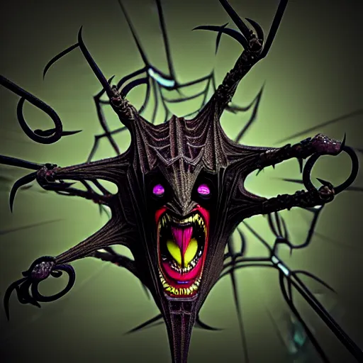 Prompt: fractal spider joker by giger, unreal engine render, by sylvain sarrailh