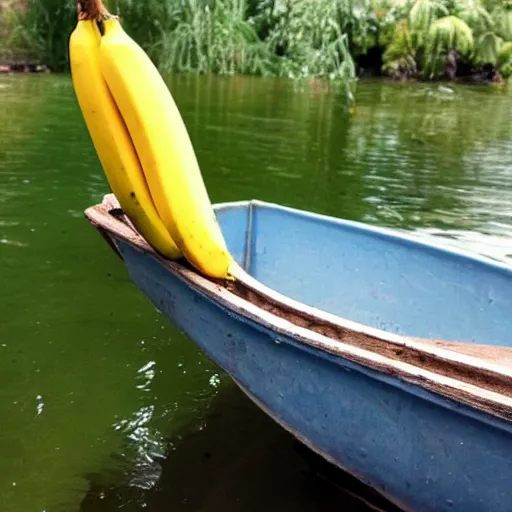 Prompt: friendly ripened banana in a boat