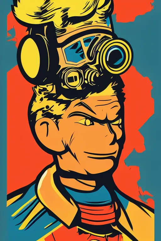 Image similar to fallout 7 6 retro futurist illustration art by butcher billy, sticker, colorful, illustration, highly detailed, simple, smooth and clean vector curves, no jagged lines, vector art, smooth andy warhol style