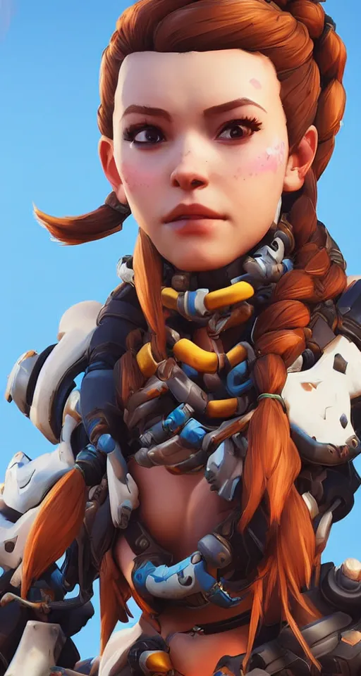 Image similar to one character, overwatch, brigitte, horizon zero dawn, aloy, digital art, high detailed, artstation, octane render