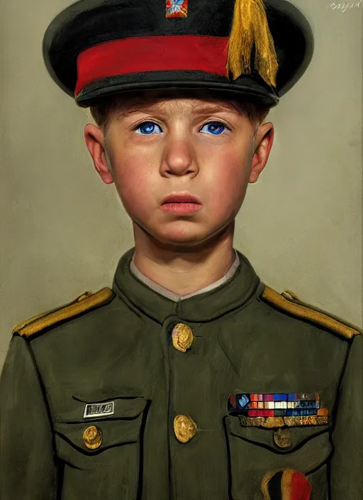 Image similar to portrait of a boy soldier. art by denys tsiperko and manuel sanjulian. detailed, hyperrealism, 8 k resolution