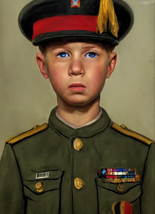 Prompt: portrait of a boy soldier. art by denys tsiperko and manuel sanjulian. detailed, hyperrealism, 8 k resolution