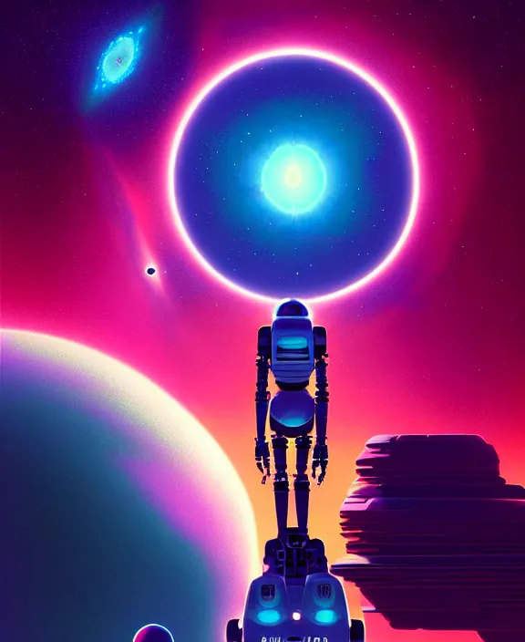 Prompt: robotic expedition to new star by christopher balaskas and beeple and norman rockwell and anton fadeev, asymmetrical!, asymmetry!, hyperrealism, energy mote, solarpunk, 1 9 6 0 propaganda, high contrast, high saturation, intricate details, ultra detail, space, nebula, sharp focus, astronomy, atmospheric, crisp edge, reflection