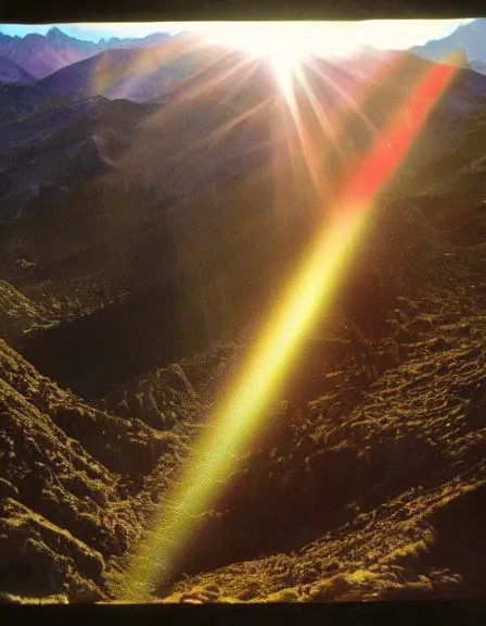 Image similar to vintage color photo of light rays shinning through Cordillera De Los Andes, 8k definition