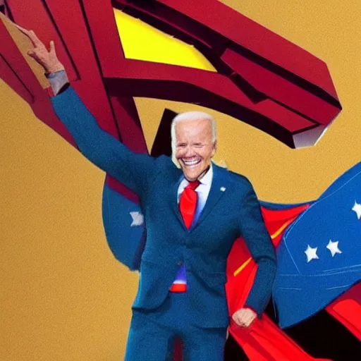 Image similar to joe biden as evil superman, beams coming out of his eyes.