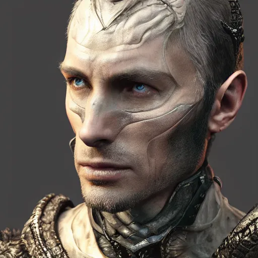 Prompt: hyperrealistic mixed media image of daedric prince from skyrim, stunning 3 d render inspired art by greg rutkowski and xiang duan and thomas eakes, perfect facial symmetry, flesh texture, realistic, highly detailed attributes and atmosphere, dim volumetric cinematic lighting, 8 k octane detailed render, post - processing, masterpiece,