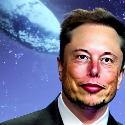 Image similar to a picture of elon musks face on the side of a rocket