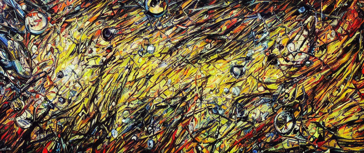 Image similar to you won't ever catch my love detailed and highly reliefed oil painting with canvas texture in style of Jackson Pollock and Rene Magritte photorealistic, surrealism, expressionism, masterpiece, balanced composition, vivid colors, trending on artstation, intricate oil details