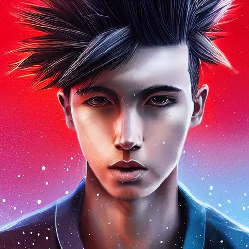 Prompt: boy with spikey hair and thunder powers in rossdraws art, with thunderstorms, 8 k, dark colors, detailed face, details, sharp smooth, aykut aydogdu