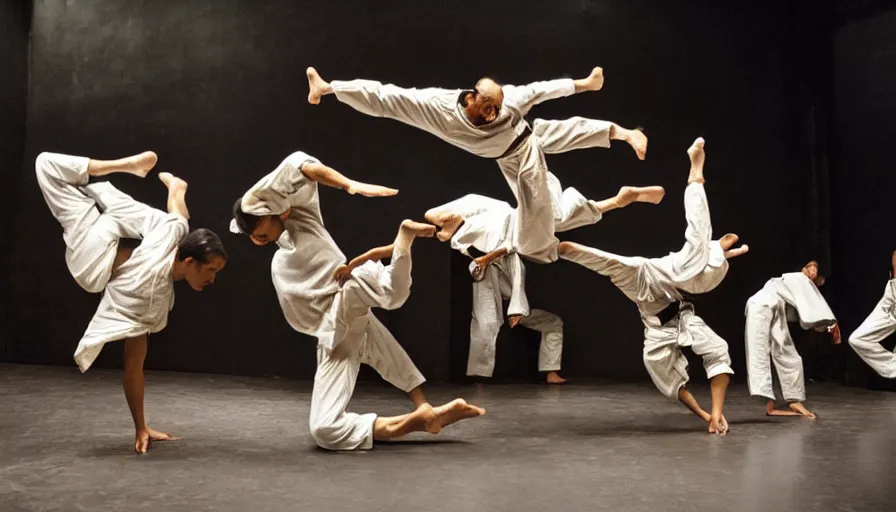 Image similar to capoeira roda in theatre museum dali, national geographic photography,