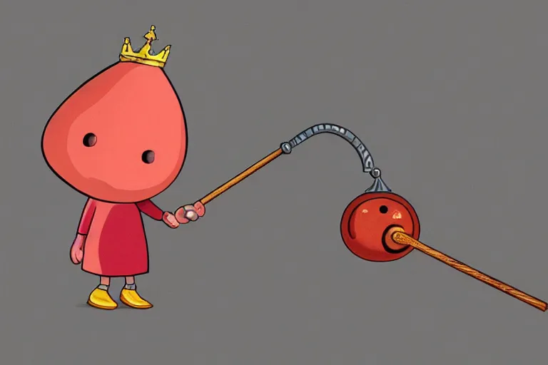 Image similar to kidney bean holding a staff, wearing crown, cartoon character, digital art, fun,