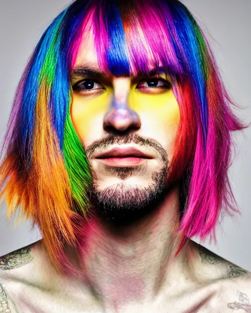 a man with metallic multicolored hair, photo portrait | Stable Diffusion |  OpenArt