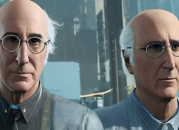 Prompt: video game still of larry david in the video game detroit become human,