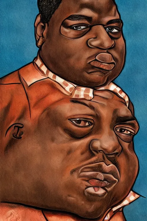 Image similar to a wonderful caricature portrait of biggie small in style of egon schiele, masterpiece, hyperdetailed, complex, intricate, 4 k, trending on artstation