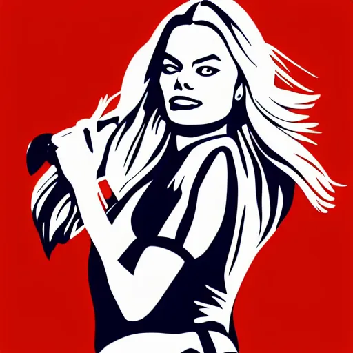 Image similar to margot robbie, digital art, iconic icon, 2 d vector logo, cartoon, t - shirt design