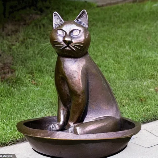 Prompt: a bronze cat sculpture which also seems to be an enormous ashtray, littered with cigarette bums