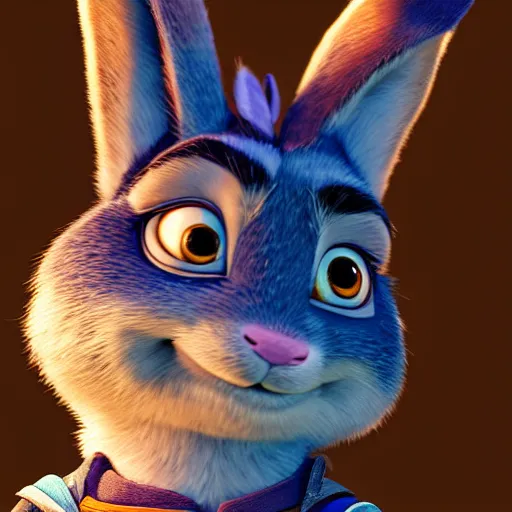 Prompt: A portrait of Judy Hopps, up close, sharp focus, soft lighting, beautiful lighting, backlit fur, extremely detailed furry art, furaffinity, trending on artstation, greg rutkowski, award winning painting