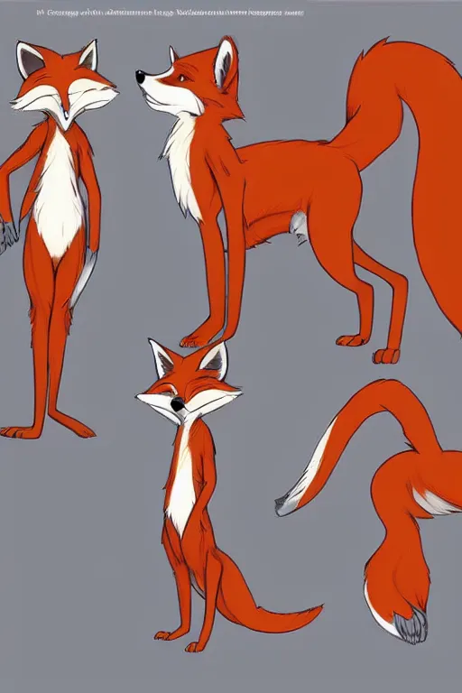 Prompt: an anthropomorphic fox, fursona!!! by don bluth, by kawacy, trending on artstation, full body