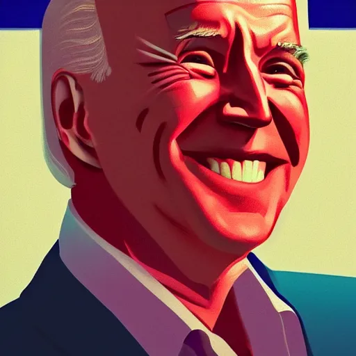 Image similar to smiling, happy, beautiful, intelligent, powerful, joe biden, loving eyes, fully clothed, wise, beautiful, dramatic lighting, sharp focus, by stanley artgerm and edward hopper, retro futurism, dramatic lighting, trending on artstation, flat colour, geometric curves, gradient filter, art deco patterns