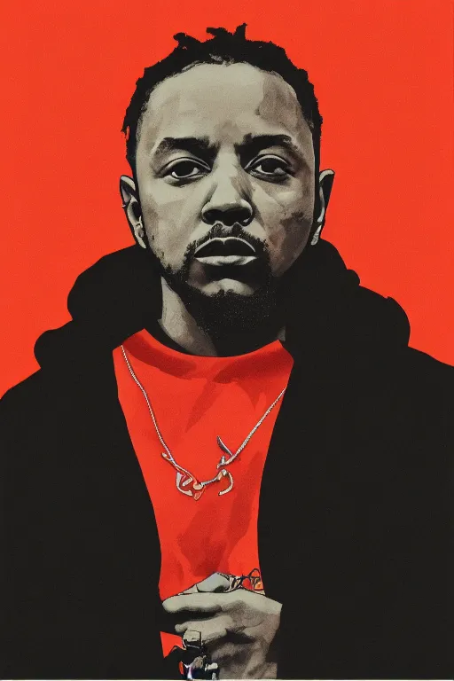 Image similar to kendrick lamar, portrait by wayne barlow