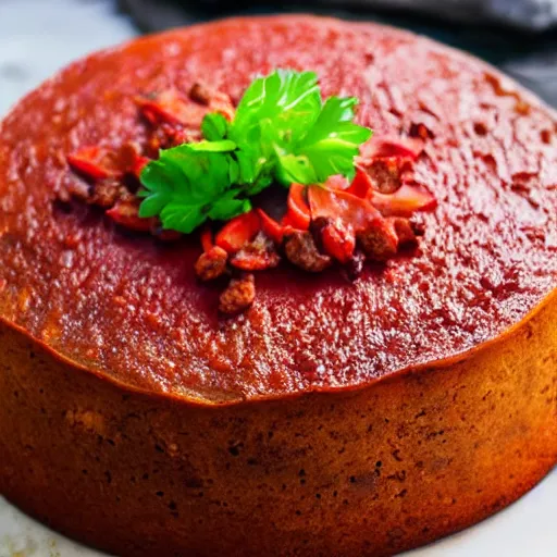 Image similar to close view of a beautiful and delicious chorizo cake, 4 k