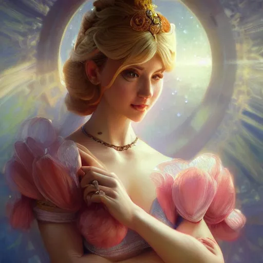 Image similar to ultra realistic illustration, princess peach, intricate, elegant, highly detailed, digital painting, artstation, concept art, smooth, sharp focus, illustration, art by artgerm and greg rutkowski and alphonse mucha