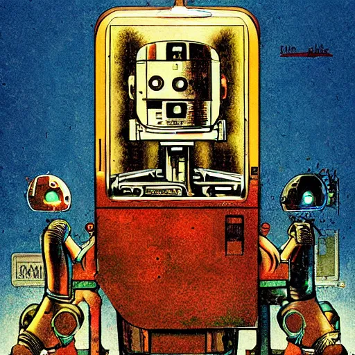 Prompt: robot by norman rockwell, by tim doyle