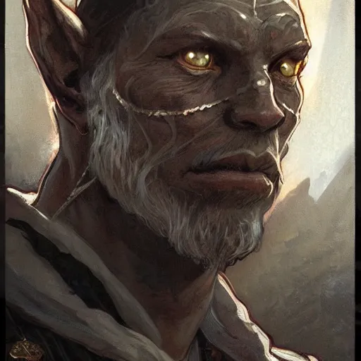 Prompt: A portrait of the Khajit from Skyrim, Magic the Gathering art, art by greg rutkowski and alphonse mucha, highly detailed, digital painting, matte painting, concept art, illustration, oppressive lighting, trending on artstation, very detailed