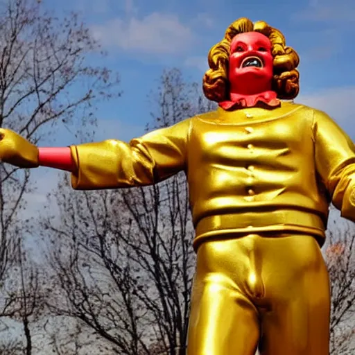 Prompt: A golden statue of Ronald McDonald