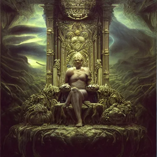 Image similar to the throne of wisdom | highly detailed matte painting, hyperrealistic, very intrincate | cinematic lighting, award - winning | by rachel ruysch, giger, beksinski and bocklin | by austin osman spare and william blake, trending on artstation, cgsociety, official art, octane.