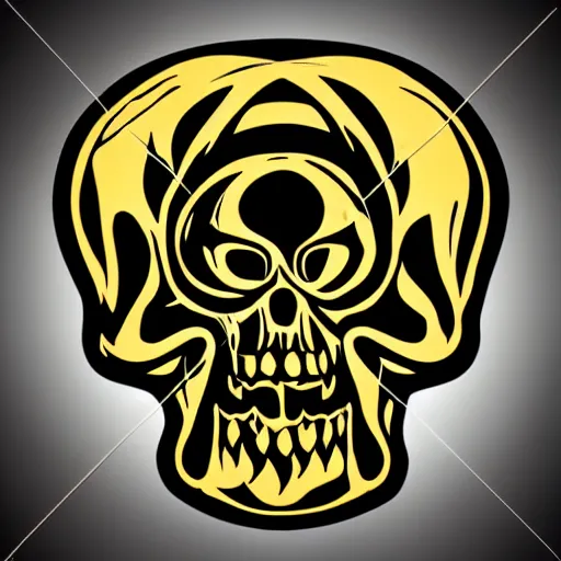 Image similar to death metal themed skull shaped microphone vector logo for a record label, dark, horrorcore, grunge, dark forest, ent, symmetrical golden ratio