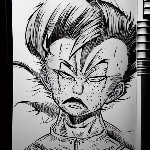 Image similar to billy butcher, carl urban manga art, black and white, by akira toriyama, kentaro miura, detailed, inked, beautiful, hyper realistic