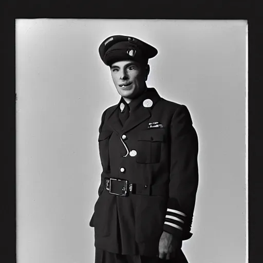 Prompt: cillian murpht in a world war ii uniform, black and white film photography, cabinet card, 2 5 mm lens, cinematography by roger deakins