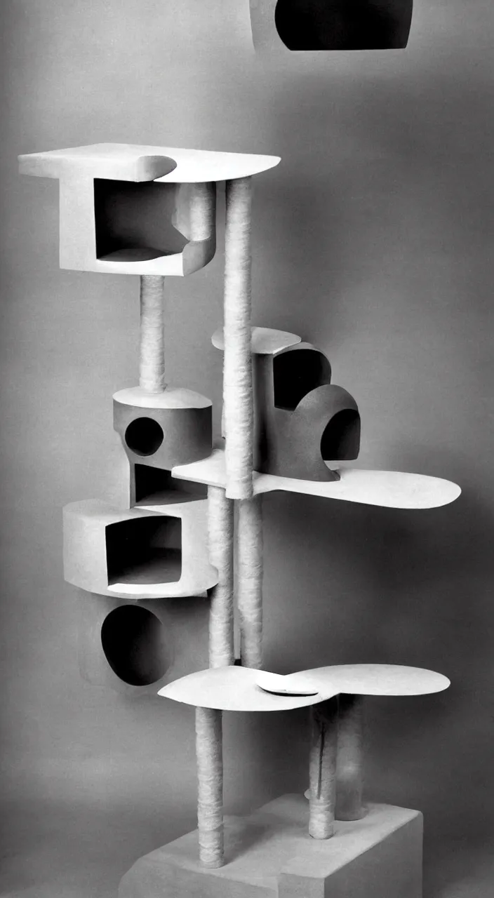Prompt: a cat tower designed by isamu Noguchi, 90’s photography, anton corbjin,