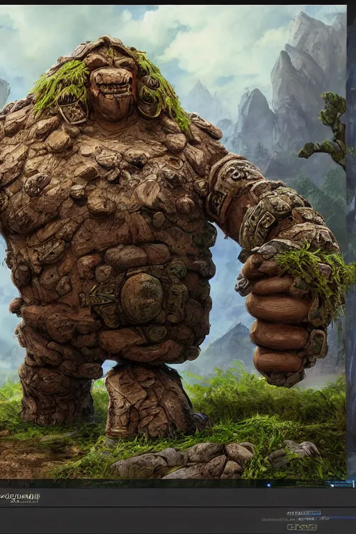 Image similar to zelda fantasy art giant golem troll wood rock greeble gemstone, global illumination ray tracing hdr fanart arstation by sung choi and eric pfeiffer and gabriel garza and casper konefal