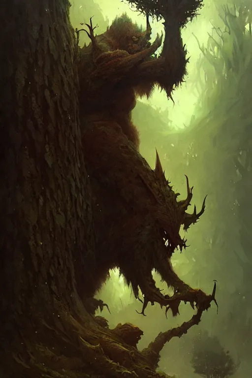 Prompt: tree beast by bayard wu, anna podedworna, gaston bussiere, greg rutkowski