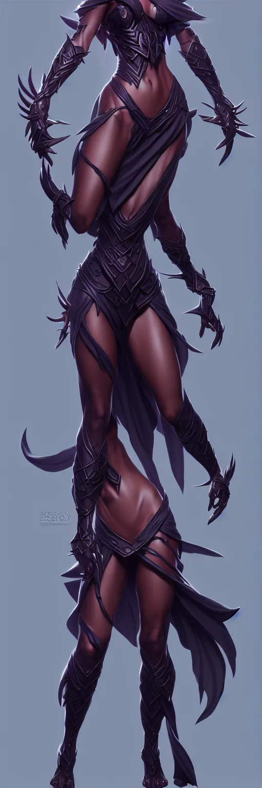 Image similar to dark sorceress full body view, highly detailed, artgerm style, artstation, soft light, sharp focus, illustration, character design, concept art, correct anatomy