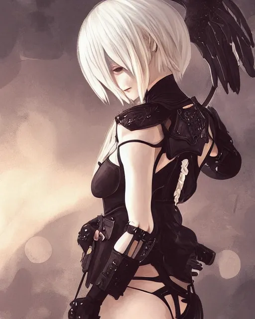 Prompt: infinitely detailed nierautomata painting, pixivartststion, ambient lighting, cute - fine - angel angel, fine art, infinitely detailed architectures. clothes